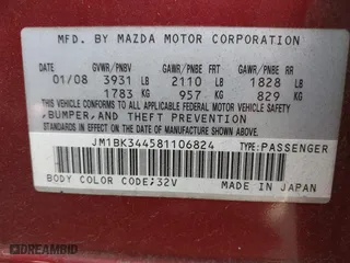 2008 Mazda Mazda3 s Grand Touring with VIN JM1BK344581106824, listed as a IAAI auction lot 41744215 with 229,653 mi miles. Bid and sale history available at carsss.com. Image 9.