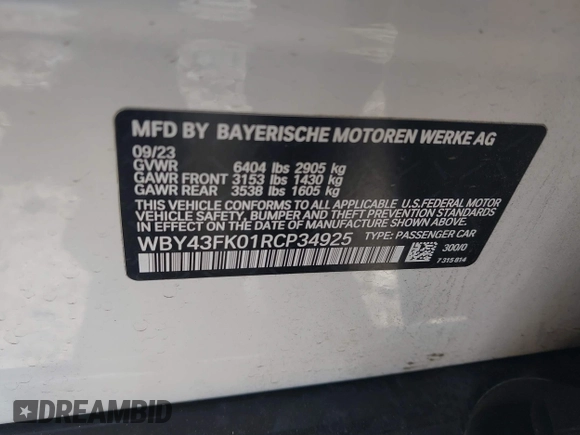 2024 BMW i5 M60 z VIN WBY43FK01RCP34925, wystawiony jako IAAI lot #41100557 z przebiegiem 27 814 mil mil oraz . Historia ofert i sprzedaży dostępna na DreamBid. Obrazek 9.