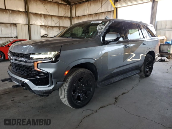 2023 Chevrolet Tahoe Commercial with VIN 1GNSCLED2PR129495, listed as a Copart auction lot 62820605 with 55,805 mi miles and Salvage title. Bid and sale history available at DreamBid. Image 1.