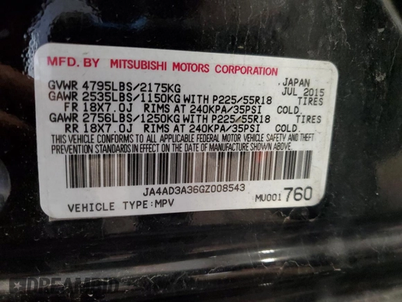2016 Mitsubishi Outlander SE with VIN JA4AD3A36GZ008543, listed as a Copart auction lot 64110315 with 190,865 mi miles and Salvage title. Bid and sale history available at DreamBid. Image 13.