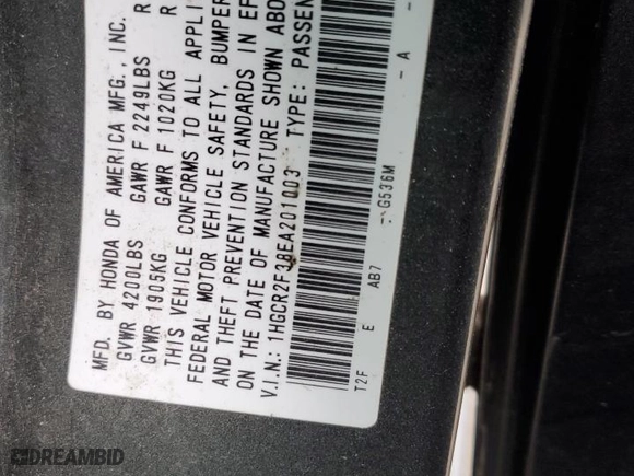 2014 Honda Accord Sedan LX with VIN 1HGCR2F38EA201003, listed as a Copart auction lot 89023695 with NaN miles and Salvage Title. Bid and sale history available at carsss.com. Image 14.