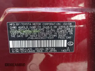 2008 Lexus ES 330 with VIN JTHBJ46G082219069, listed as a IAAI auction lot 42279161 with 146,704 mi miles and . Bid and sale history available at DreamBid. Image 9.