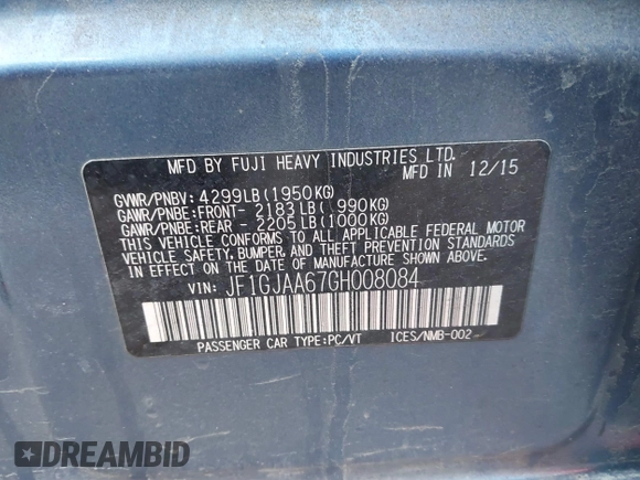 2016 Subaru Impreza z VIN JF1GJAA67GH008084, wystawiony jako IAAI lot #41520729 z przebiegiem 29 855 mil mil oraz . Historia ofert i sprzedaży dostępna na DreamBid. Obrazek 9.
