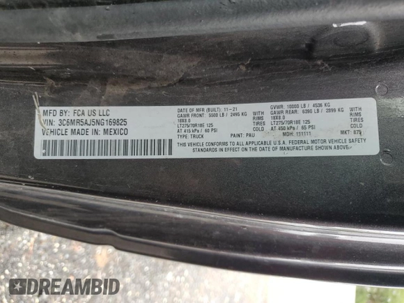 2022 Ram 2500 Tradesman с VIN 3C6MR5AJ5NG169825, выставлен на аукционе Copart как лот 61205265 с пробегом 75 897 миль миль и Списание • Salvage title. История ставок и продаж доступна на DreamBid. Изображение 12.