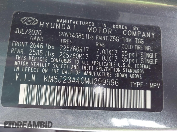 2021 Hyundai Tucson SE with VIN KM8J23A40MU299596, listed as a IAAI auction lot 41513198 with 54,284 mi miles and . Bid and sale history available at DreamBid. Image 9.