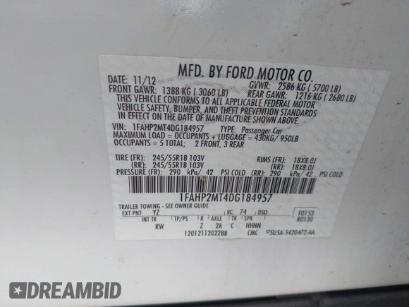 2013 Ford Police Interceptor с VIN 1FAHP2MT4DG184957, выставлен на аукционе IAAI как лот 42580435 с пробегом 77 246 миль миль и . История ставок и продаж доступна на DreamBid. Изображение 9.