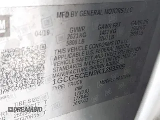 2019 Chevrolet Colorado 2WD LT z VIN 1GCGSCEN9K1283509, wystawiony jako IAAI lot #42146482 z przebiegiem Nie podano mil oraz . Historia ofert i sprzedaży dostępna na DreamBid. Obrazek 9.