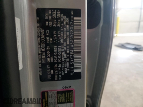 2018 Hyundai Santa Fe Ultimate with VIN 5XYZW4LA5JG528372, listed as a Copart auction lot 43016995 with 95,832 mi miles and Salvage title. Bid and sale history available at DreamBid. Image 13.