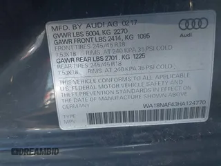 2017 Audi allroad Premium Plus with VIN WA18NAF43HA124770, listed as a IAAI auction lot 41083530 with 101,781 mi miles. Bid and sale history available at carsss.com. Image 9.