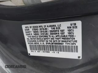 2008 Honda Odyssey EX-L with VIN 5FNRL38708B088921, listed as a IAAI auction lot 42098183 with 1 mi miles. Bid and sale history available at carsss.com. Image 9.
