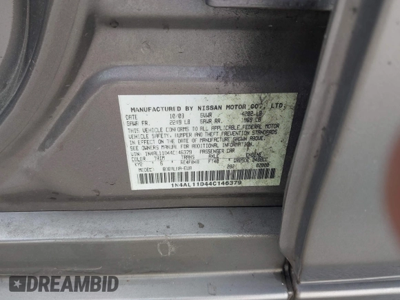 2004 Nissan Altima с VIN 1N4AL11D44C146379, выставлен на аукционе IAAI как лот 42374187 с пробегом 175 687 миль миль и . История ставок и продаж доступна на DreamBid. Изображение 9.