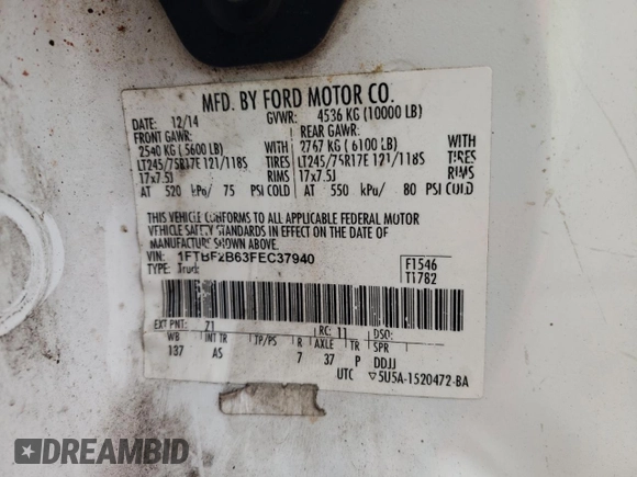 2015 Ford F-250 XLT with VIN 1FTBF2B63FEC37940, listed as a Copart auction lot 49921915 with 87,870 mi miles and Clean title. Bid and sale history available at DreamBid. Image 12.