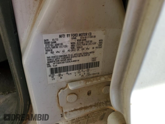 2013 Ford F-350 Platinum с VIN 1FT8W3BT2DEA48814, выставлен на аукционе Copart как лот 53441405 с пробегом 241 347 миль миль и Списание • Salvage title. История ставок и продаж доступна на DreamBid. Изображение 12.