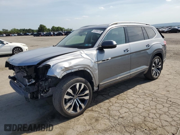 2021 Volkswagen Atlas SEL Premium R-Line with VIN 1V2FR2CA5MC541449, listed as a Copart auction lot 62304135 with 58,269 mi miles and Salvage title. Bid and sale history available at DreamBid. Image 1.