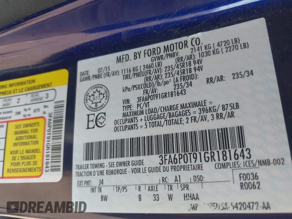 2016 Ford Fusion SE with VIN 3FA6P0T91GR181643, listed as a IAAI auction lot 39656514 with 140,263 mi miles. Bid and sale history available at carsss.com. Image 9.
