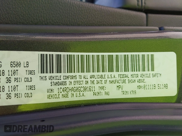 2016 Dodge Durango SXT with VIN 1C4RDHAG0GC301611, listed as a IAAI auction lot 42486013 with 136,997 mi miles and . Bid and sale history available at DreamBid. Image 9.