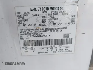 2008 Ford F-150 XL z VIN 1FTRF14VX8KE90979, wystawiony jako IAAI lot #42166971 z przebiegiem 274 511 mil mil oraz . Historia ofert i sprzedaży dostępna na DreamBid. Obrazek 9.