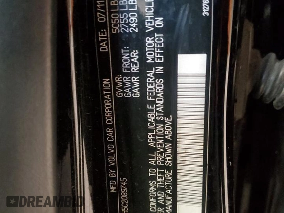2012 Volvo S60 T6 with VIN YV1902FH5C2089745, listed as a Copart auction lot 50511985 with 148,042 mi miles and Salvage Title. Bid and sale history available at carsss.com. Image 12.