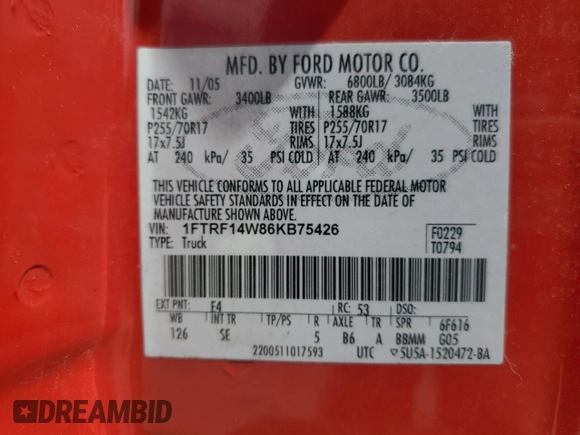 2006 Ford F-150 XL with VIN 1FTRF14W86KB75426, listed as a Copart auction lot 60689194 with 190,643 mi miles and Salvage Title. Bid and sale history available at carsss.com. Image 12.
