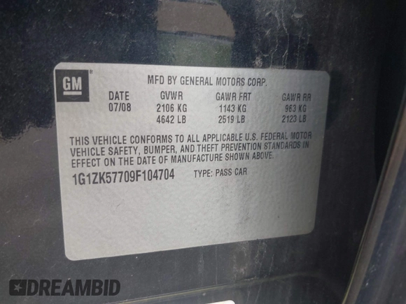 2009 Chevrolet Malibu LTZ with VIN 1G1ZK57709F104704, listed as a IAAI auction lot 42168844 with 172,075 mi miles and . Bid and sale history available at DreamBid. Image 9.