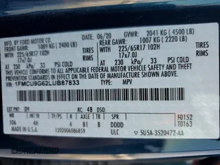 2020 Ford Escape SE z VIN 1FMCU9G62LUB87833, wystawiony jako Copart lot #60777545 z przebiegiem 28 809 mil mil oraz Szkoda całkowita • Salvage title. Historia ofert i sprzedaży dostępna na DreamBid. Obrazek 13.