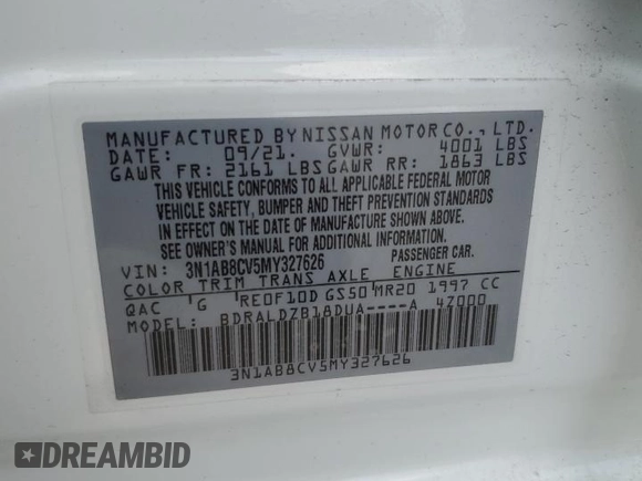 2021 Nissan Sentra SV z VIN 3N1AB8CV5MY327626, wystawiony jako Copart lot #52805325 z przebiegiem 30 260 mil mil oraz Szkoda całkowita • Salvage title. Historia ofert i sprzedaży dostępna na DreamBid. Obrazek 12.
