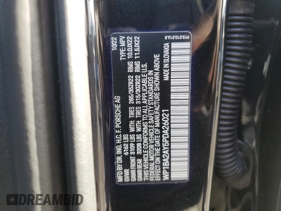 2023 Porsche Cayenne with VIN WP1BA2AY5PDA26021, listed as a Copart auction lot 82810954 with Not provided miles and Salvage title. Bid and sale history available at DreamBid. Image 16.