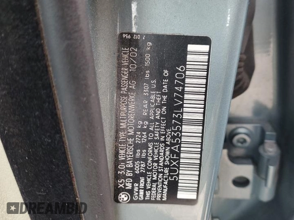 2003 BMW X5 3.0i with VIN 5UXFA53573LV74706, listed as a Copart auction lot 82641044 with 141,589 mi miles and Salvage Title. Bid and sale history available at carsss.com. Image 13.