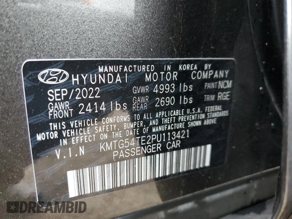 2023 Genesis G70 3.3T with VIN KMTG54TE2PU113421, listed as a Copart auction lot 46648975 with 17,375 mi miles and Salvage title. Bid and sale history available at DreamBid. Image 12.