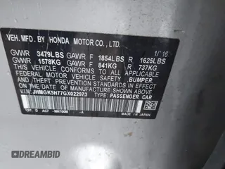 2016 Honda Fit EX with VIN JHMGK5H77GX022973, listed as a IAAI auction lot 42087380 with 96,439 mi miles and . Bid and sale history available at DreamBid. Image 9.