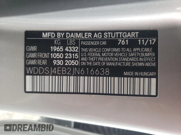 2018 Mercedes-Benz CLA with VIN WDDSJ4EB2JN616638, listed as a Copart auction lot 62434223 with 63,159 mi miles. Bid and sale history available at carsss.com. Image 15.