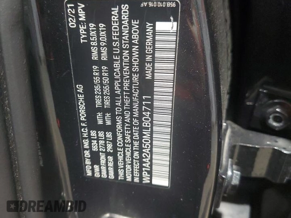 2021 Porsche Macan with VIN WP1AA2A50MLB04711, listed as a Copart auction lot 47349055 with 34,539 mi miles and Salvage Title. Bid and sale history available at DreamBid. Image 13.
