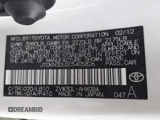 2012 Toyota Prius One with VIN JTDKN3DU2C5405826, listed as a IAAI auction lot 41180082 with 152,086 mi miles and . Bid and sale history available at DreamBid. Image 9.