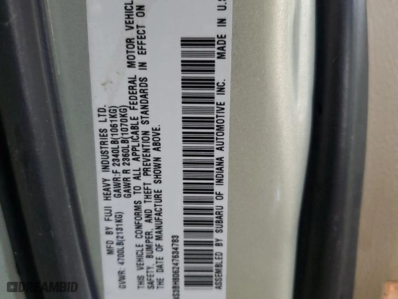 2004 Subaru Legacy Wagon (Natl) Outback H6 L.L. Bean Edition with VIN 4S3BH806247634783, listed as a Copart auction lot 51282225 with 128,004 mi miles and Salvage Title. Bid and sale history available at carsss.com. Image 12.