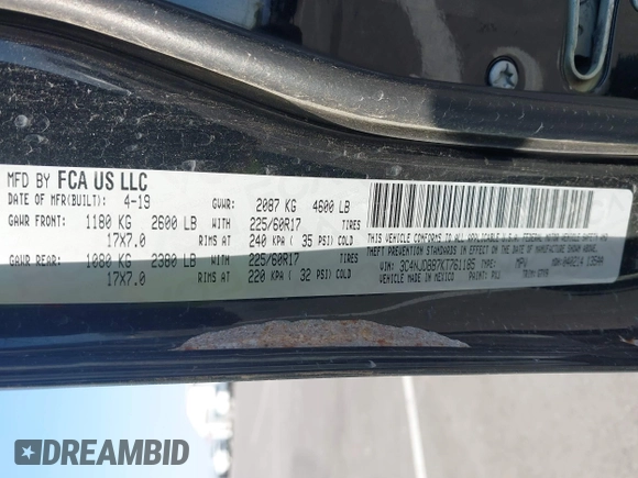 2019 Jeep Compass Latitude с VIN 3C4NJDBB7KT761185, выставлен на аукционе IAAI как лот 42357723 с пробегом 100 376 миль миль и . История ставок и продаж доступна на DreamBid. Изображение 9.