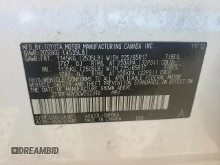 2012 Toyota RAV4 Limited with VIN 2T3DF4DV3CW262348, listed as a Copart auction lot 51750065 with 168,115 mi miles and Salvage Title. Bid and sale history available at DreamBid. Image 13.