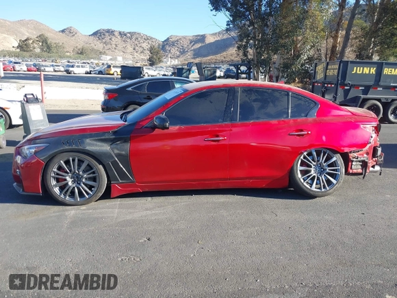 2021 Infiniti Q50 Red Sport 400 with VIN JN1FV7DP3MM850783, listed as a IAAI auction lot 41335175 with 59,113 mi miles and . Bid and sale history available at DreamBid. Image 15.