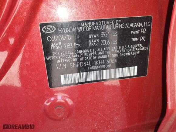 2019 Hyundai Elantra SEL with VIN 5NPD84LF1KH416064, listed as a IAAI auction lot 41427740 with 89,740 mi miles. Bid and sale history available at carsss.com. Image 9.