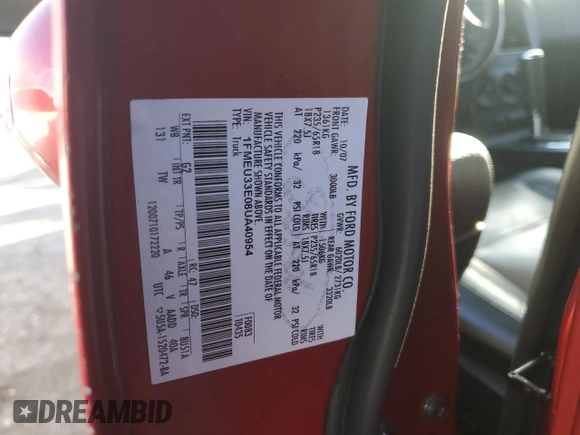 2008 Ford Explorer Sport Trac Limited с VIN 1FMEU33E08UA40954, выставлен на аукционе Copart как лот 47500305 с пробегом 206 541 миль миль и Чистый • Clean title. История ставок и продаж доступна на DreamBid. Изображение 13.