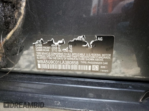 2020 BMW 3 Series M340i xDrive with VIN WBA5U9C01LA380858, listed as a Copart auction lot 45355165 with Not Provided miles and Salvage Title. Bid and sale history available at DreamBid. Image 12.
