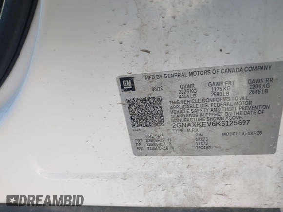 2019 Chevrolet Equinox LT with VIN 2GNAXKEV6K6125697, listed as a IAAI auction lot 41755390 with 73,234 mi miles. Bid and sale history available at carsss.com. Image 9.