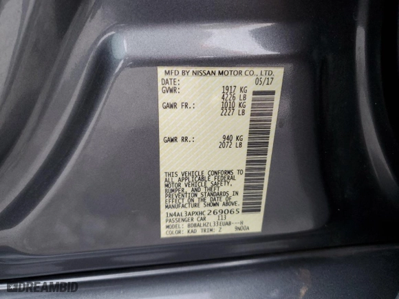 2017 Nissan Altima 2.5 SR with VIN 1N4AL3APXHC269065, listed as a Copart auction lot 41771885 with 206,745 mi miles and Salvage Title. Bid and sale history available at carsss.com. Image 14.
