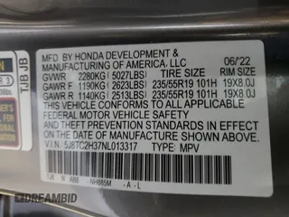 2022 Acura RDX with VIN 5J8TC2H37NL013317, listed as a Copart auction lot 56289074 with 20,944 mi miles and Salvage Title. Bid and sale history available at carsss.com. Image 13.