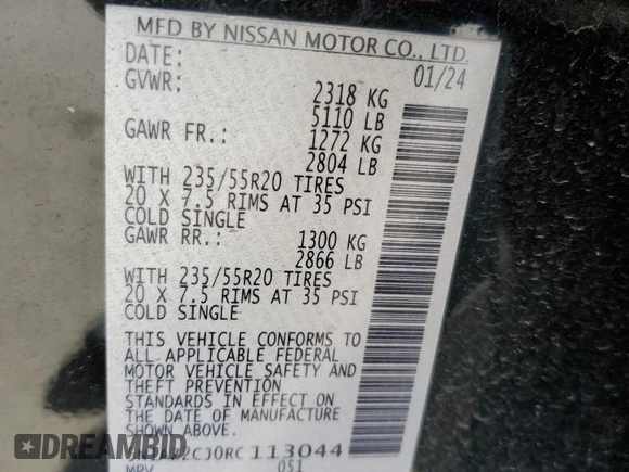 2024 Nissan Murano SL z VIN 5N1AZ2CJ0RC113044, wystawiony jako Copart lot #80896484 z przebiegiem 14 502 mil mil oraz Szkoda całkowita • Salvage title. Historia ofert i sprzedaży dostępna na DreamBid. Obrazek 15.