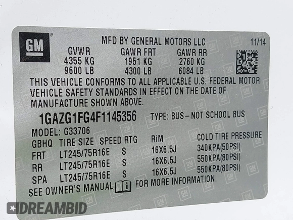 2015 Chevrolet Express Passenger LT with VIN 1GAZG1FG4F1145356, listed as a IAAI auction lot 41768799 with 134,492 mi miles and . Bid and sale history available at DreamBid. Image 9.