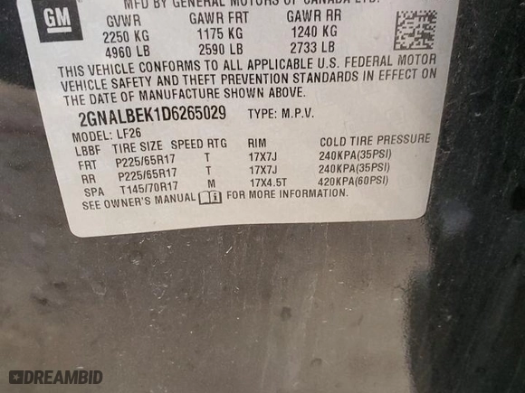 2013 Chevrolet Equinox LS with VIN 2GNALBEK1D6265029, listed as a Copart auction lot 51506415 with 144,144 mi miles and Salvage Title. Bid and sale history available at carsss.com. Image 14.