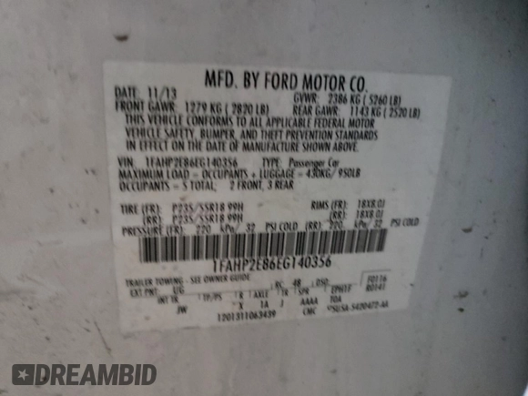 2014 Ford Taurus SEL with VIN 1FAHP2E86EG140356, listed as a Copart auction lot 46288835 with 133,931 mi miles and Clean Title. Bid and sale history available at carsss.com. Image 12.
