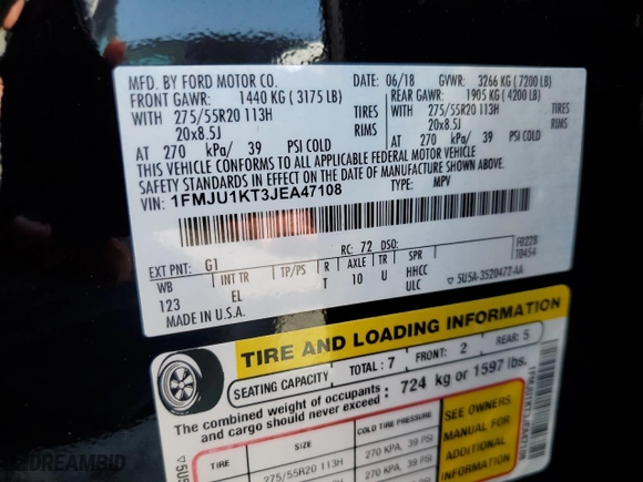 2018 Ford Expedition Limited with VIN 1FMJU1KT3JEA47108, listed as a Copart auction lot 51003275 with 95,468 mi miles and Salvage Title. Bid and sale history available at carsss.com. Image 13.