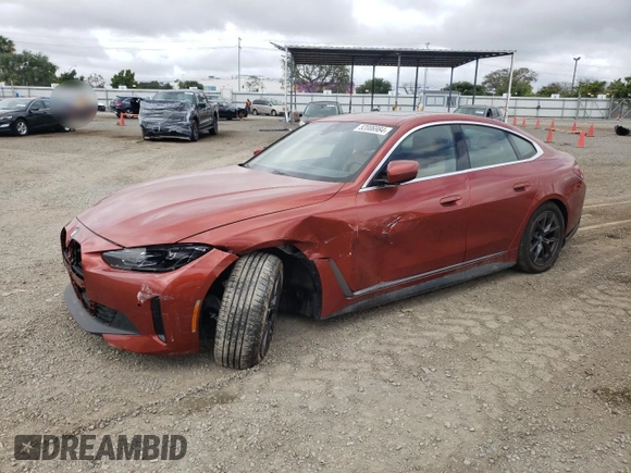 2023 BMW i4 eDrive40 with VIN WBY73AW09PFN61287, listed as a Copart auction lot 52006984 with 8,239 mi miles. Bid and sale history available at carsss.com. Image 1.