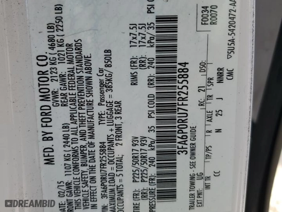 2015 Ford Fusion Titanium Hybrid with VIN 3FA6P0RU7FR255884, listed as a Copart auction lot 44322415 with 93,923 mi miles and Salvage Title. Bid and sale history available at carsss.com. Image 12.